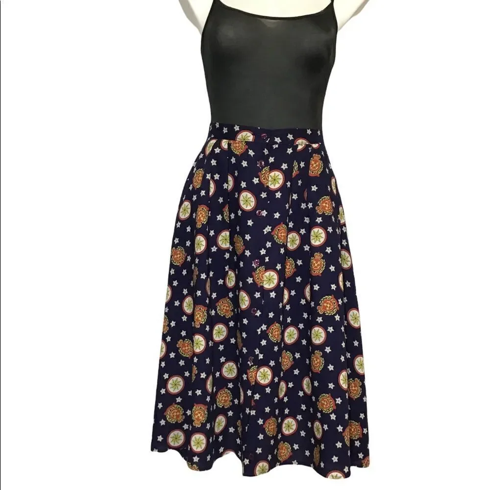 Vintage Pendleton Skirt Blue Nautical Print Button Down Knee Skirt Size 12